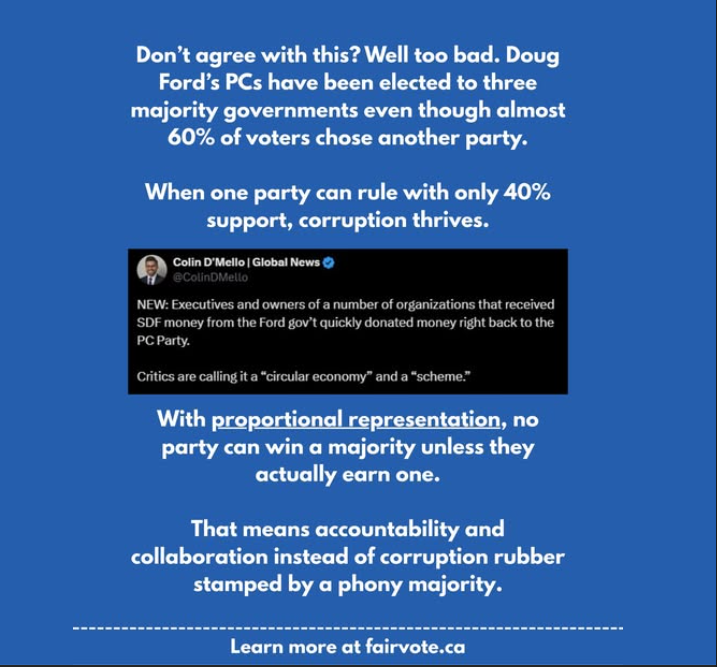 tomflem's tweet image. Ontario, being ruled by #DougFord's whims is not fair. Things need to change.

#DumpDoug #FirstPastThePost #onpoli #ProportionalRepresentation