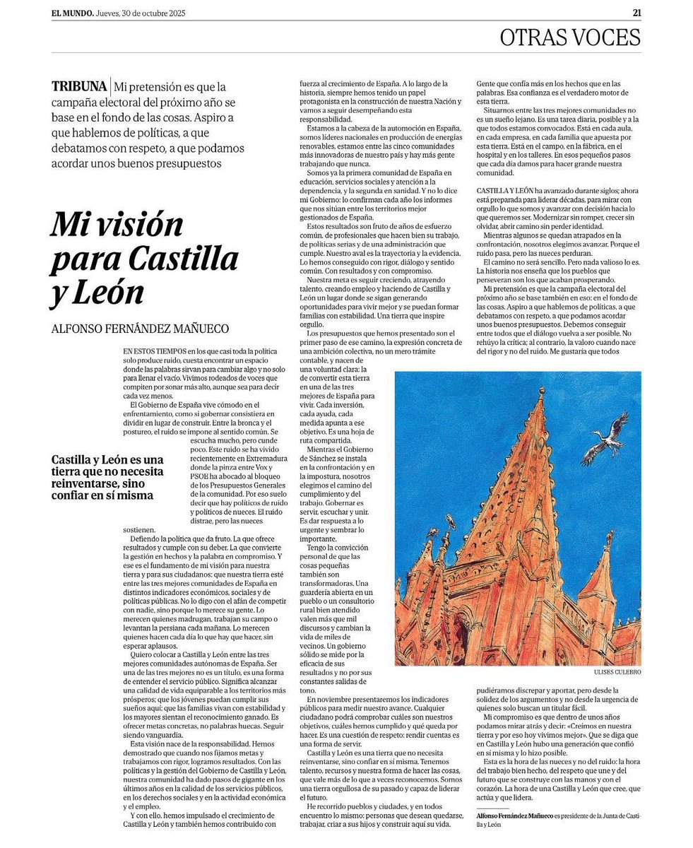 La visión de <a href="/alferma1/">Alfonso F. Mañueco</a> para Castilla y León. 

Un proyecto que impulsa la gestión  responsable para garantizar la excelencia en la prestación de servicios públicos para las personas de nuestra Comunidad. 

🗞️ <a href="/elmundoes/">EL MUNDO</a>