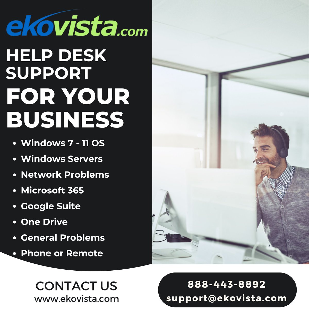ekovista's tweet image. 🚨 Tech issues slowing you down?
Our Help Desk Support keeps your business running smoothly with fast, reliable solutions, minimizing downtime and maximizing productivity. Connect with Ekovista 888-443-8892.
#BusinessSupport #ITHelpDesk #TechSupport #ekovista