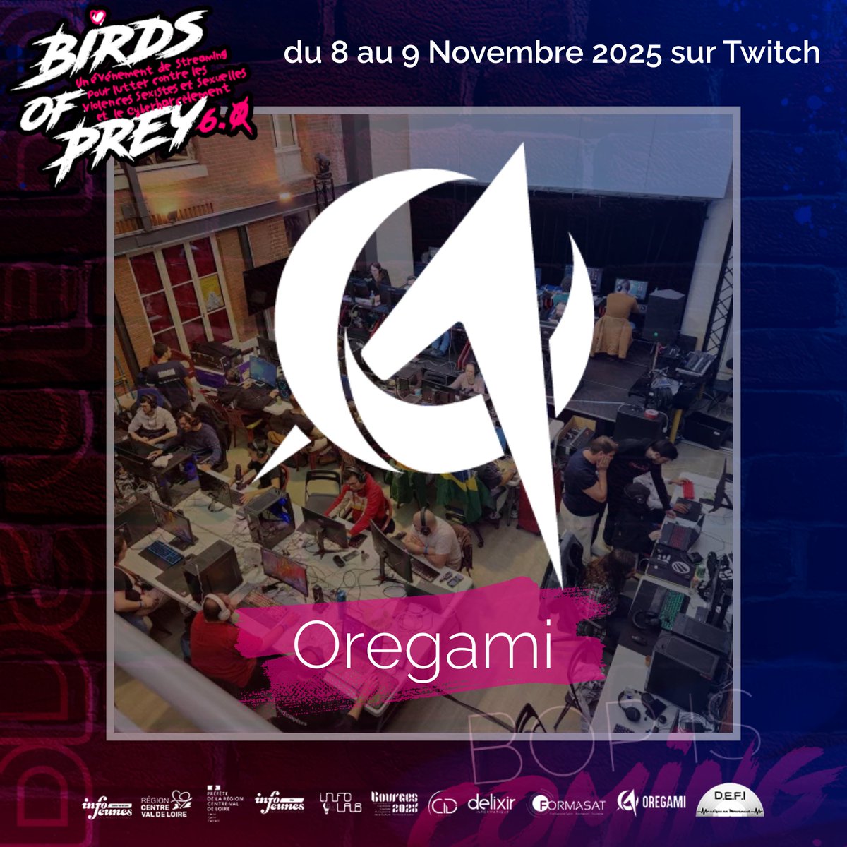 oregami45's tweet image. 📣 Oregami sera présent à Birds of Prey 6.0 !
Ce week-end sur Twitch, on rejoint le marathon caritatif pour lutter contre les violences sexistes, sexuelles et le cyberharcèlement.
Fiers de soutenir les assos engagées. 💜

👉 Rendez-vous les 8 &amp;amp; 9 novembre en live !