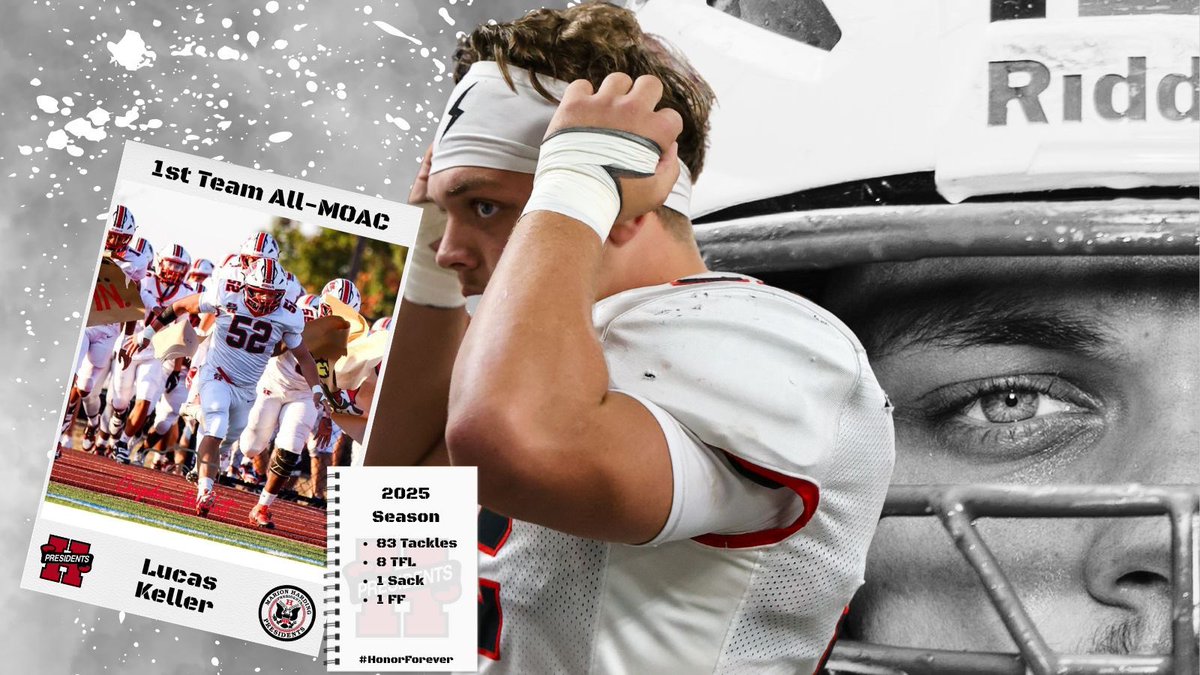 Congratulations to Lucas Keller on being named All MOAC 1st Team after starting at LB and Center. Lucas anchored the middle of the defense leading the team in tackles going sideline to sideline. On offense he was a huge impact for us all season! 

#DTR #HonorForever