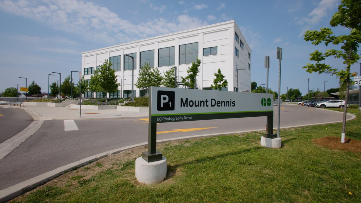 Metrolinx's tweet image. A new modern station is opening November 16! 

The new Mount Dennis GO and UP Station will be opening its doors in a few weeks — and when that happens, it will bring three key transit options under one roof. Customers will be able to connect to Kitchener Line GO trains, UP…
