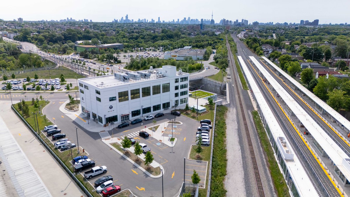 Metrolinx's tweet image. A new modern station is opening November 16! 

The new Mount Dennis GO and UP Station will be opening its doors in a few weeks — and when that happens, it will bring three key transit options under one roof. Customers will be able to connect to Kitchener Line GO trains, UP…