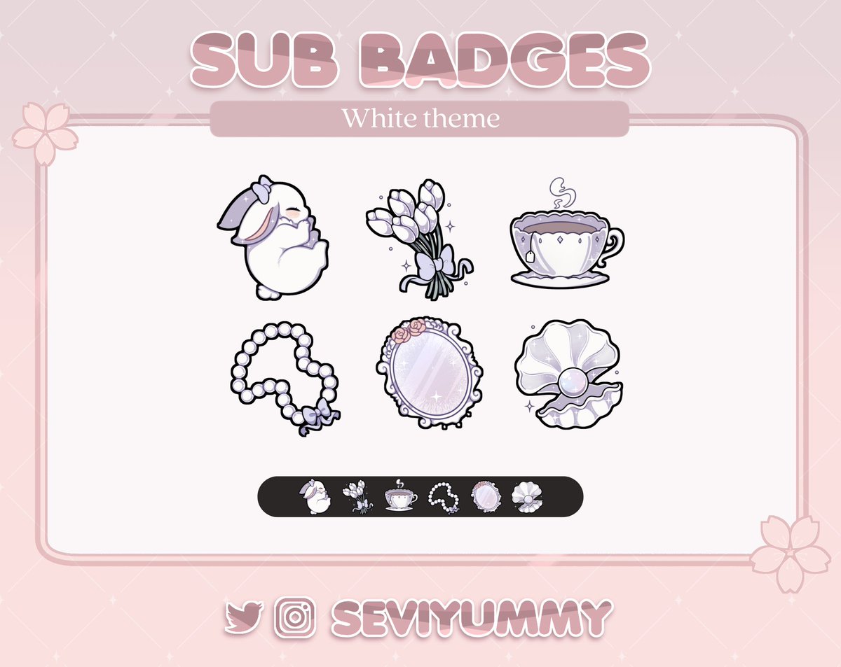 🤍✨  White vibes Badges for Twitch  ✨🤍

🌸 $5 usd the whole set 🌸

You can find this one and more here:
✨ etsy.com/shop/SeviYummy
✨ ko-fi.com/seviyummy/shop