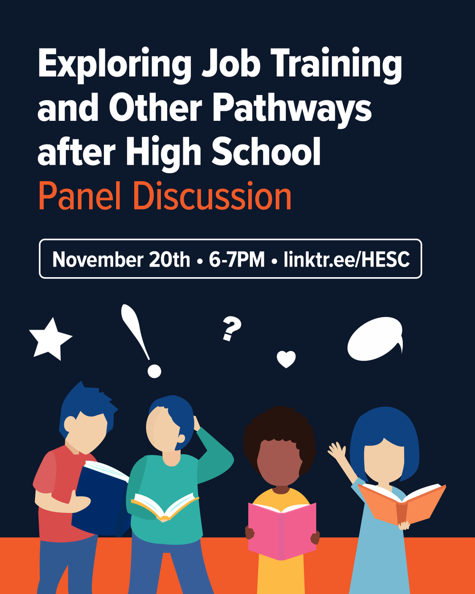 Discover options that fit your goals and how financial aid can support you no matter your path. This panel will explore the alternative pathways like vocational training, apprenticeships, and community college programs.

Join us: linktr.ee/HESC
November 20th • 6-7pm