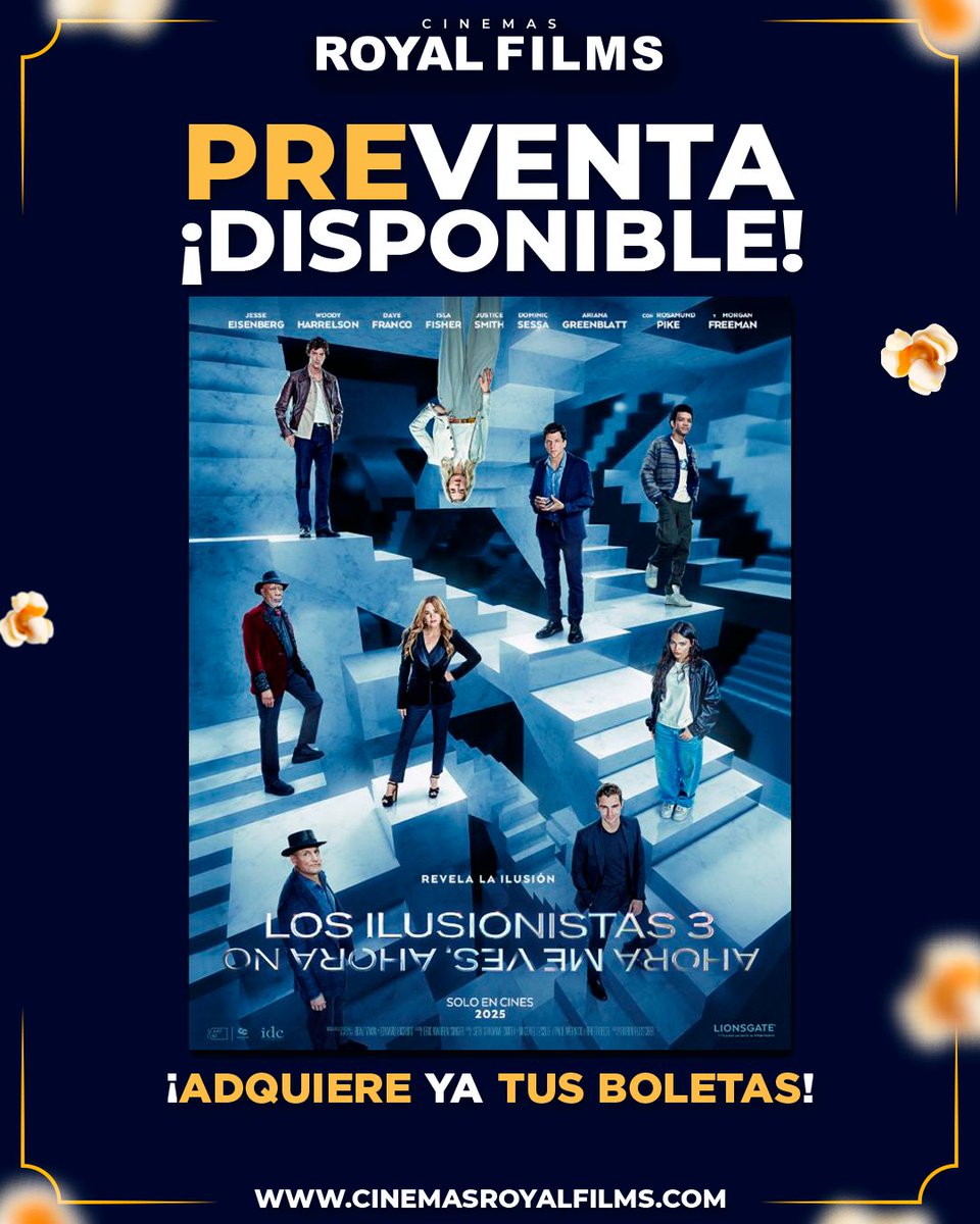 😍🚨💙 YA se encuentra DISPONIBLE la PREVENTA de #LosIlusionistas3 en Cinemas Royal Films ¡Que podrás disfrutar desde este 13 de noviembre! 😍🚨💙 ¿Listos para vivirla en nuestras salas? ¡Los esperamos, NO se la pueden perder! 🤩