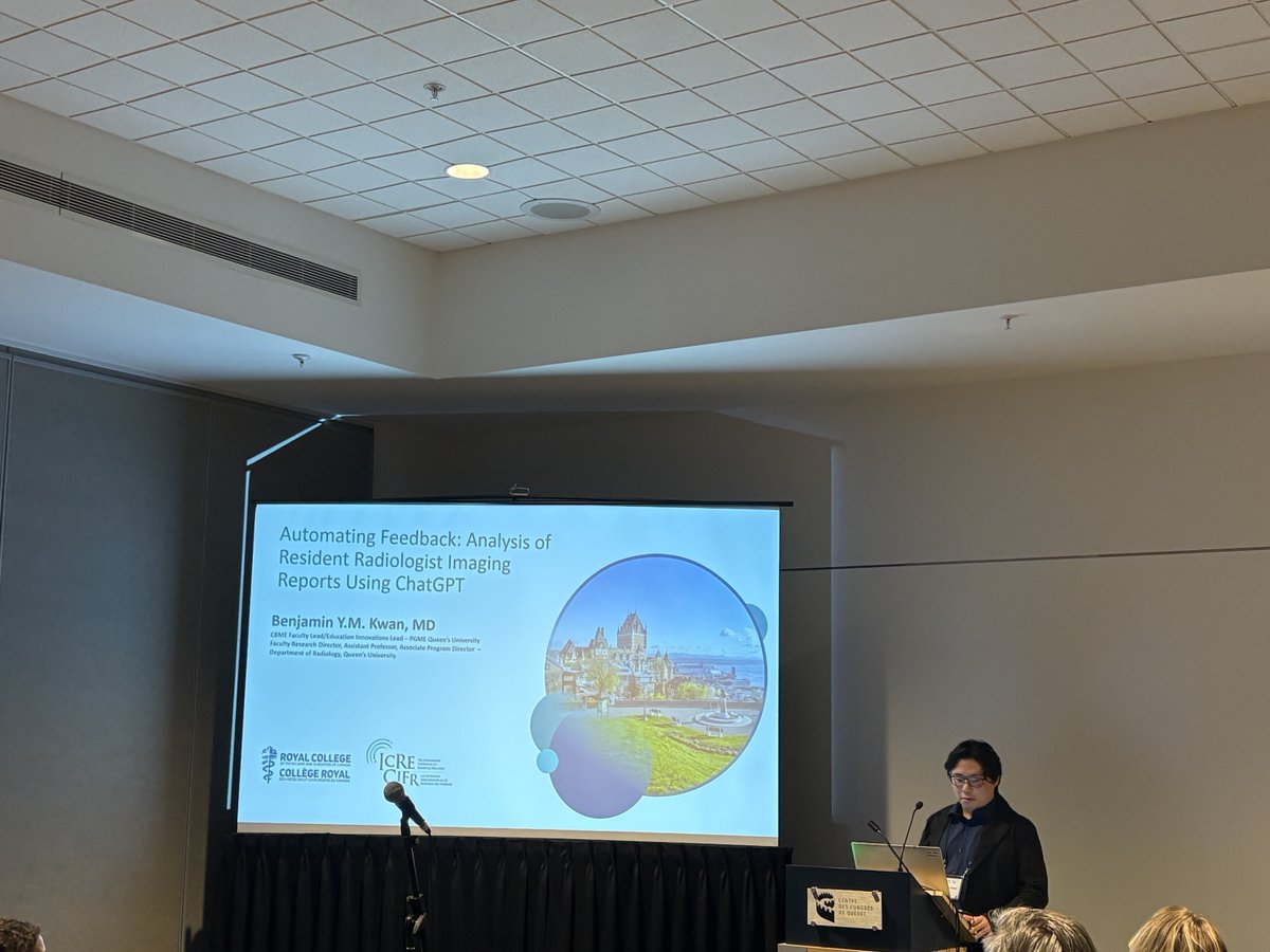 Listening to Dr. Kwan talking about how to leverage AI for automating feedback. Very interesting future directions including how it could be applied to other specialities or other reports such as progress notes. #ICRE2025