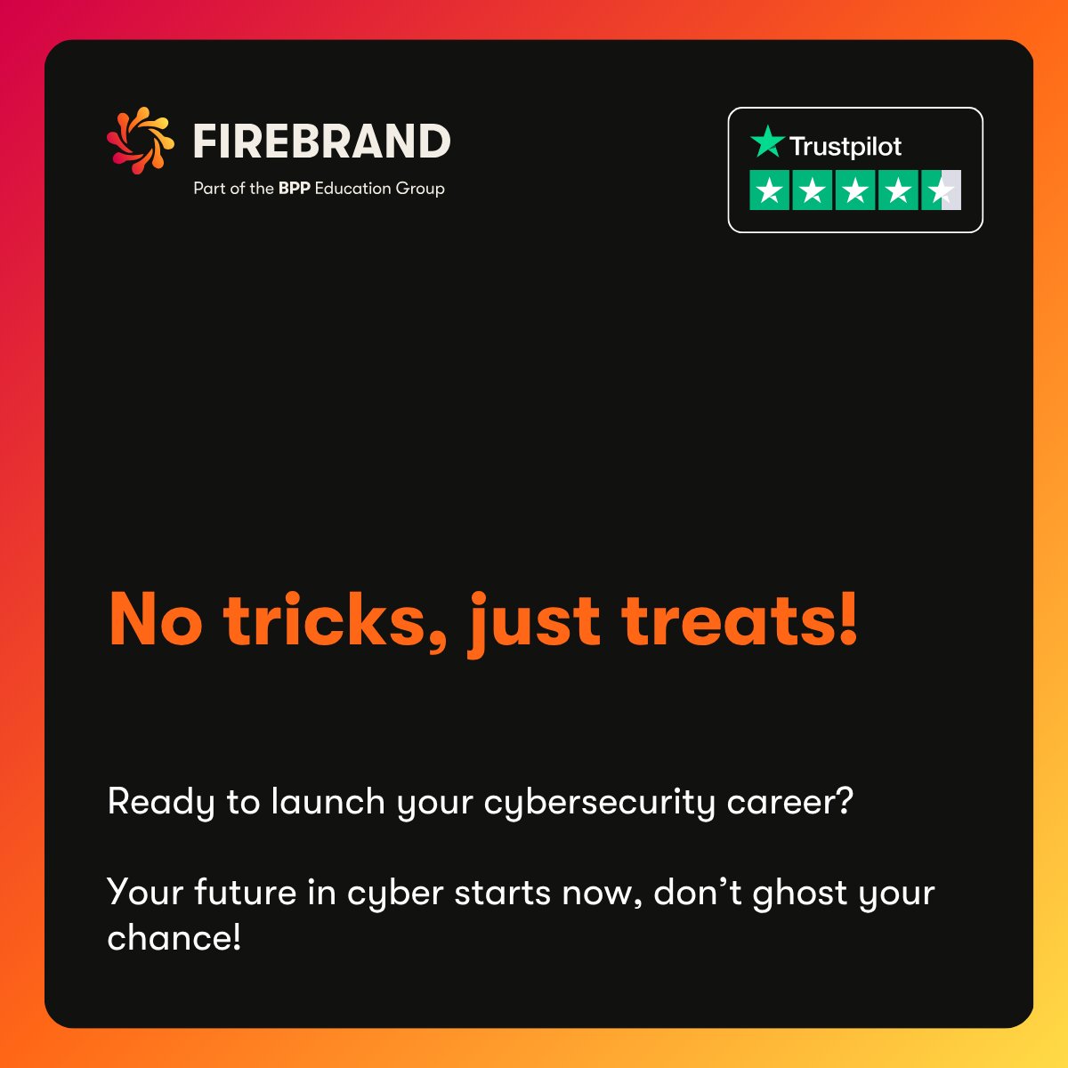 BeAFirebrand's tweet photo. Conjuring a career change?  Firebrand gives you the magic to succeed.

✅ Hands-on training ✅ Industry-recognised certs 
✅ Fast-track to employment

👉  https://t.co/z4jJHQpjov

#GetCertified #GetHired #FirebrandTraining #CyberCareers #TechJobs #Infosec #CyberSecurity https://t.co/5WWmnn0Wdn