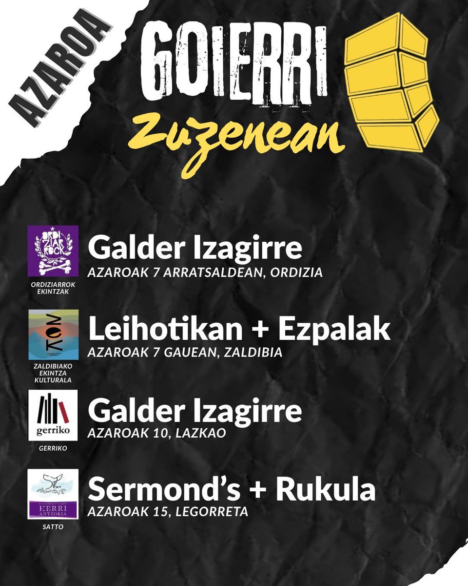 Goierriko egitaraua azarorako! <a href="/OrdiziarrockEK/">OrdiziarrockEkintzak</a>