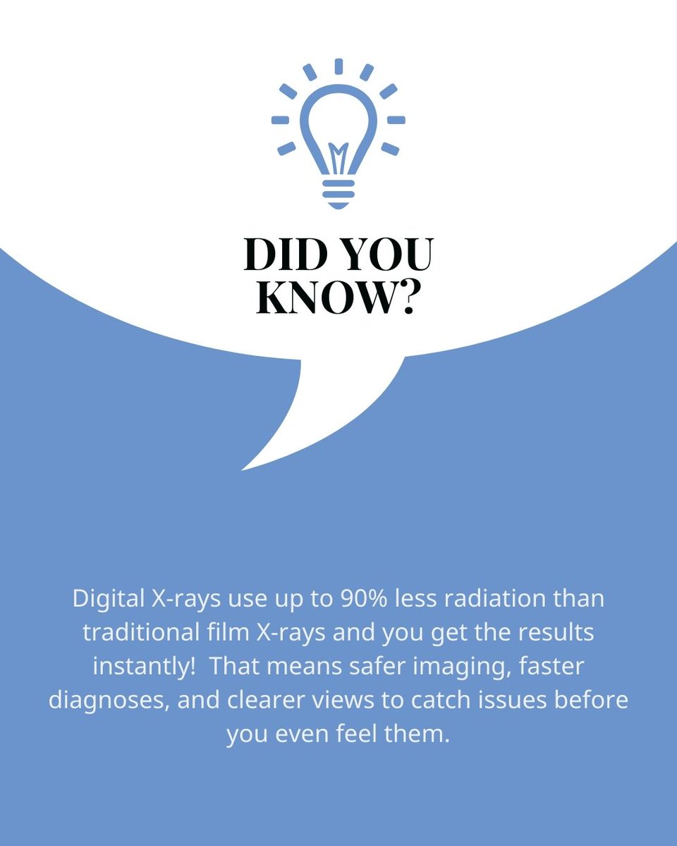 bueno_jeff88392's tweet image. Our digital X-ray system uses 90% less radiation than traditional film! Instant, detailed images allow earlier detection of problems. Safer, faster, more effective—that&apos;s modern dental imaging! 📱

#DigitalXrays #SaferTechnology