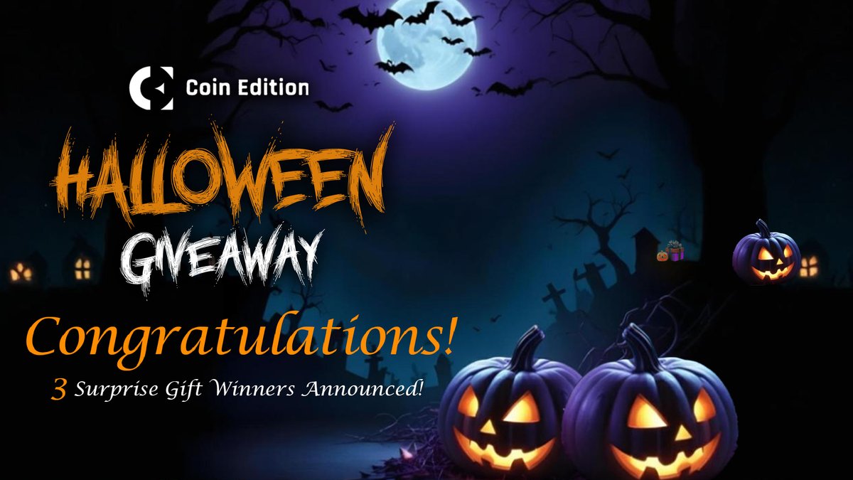 CoinEdition's tweet image. 🎃 Happy Halloween!

We’re thrilled to announce the three winners of our Halloween Giveaway!

🏆 Winners

1) @Maak_365
2) @Sean_drake77
3) @mansell2345678

Congratulations to all the lucky participants!

#HappyHalloween #Halloween2025 #Coinedition