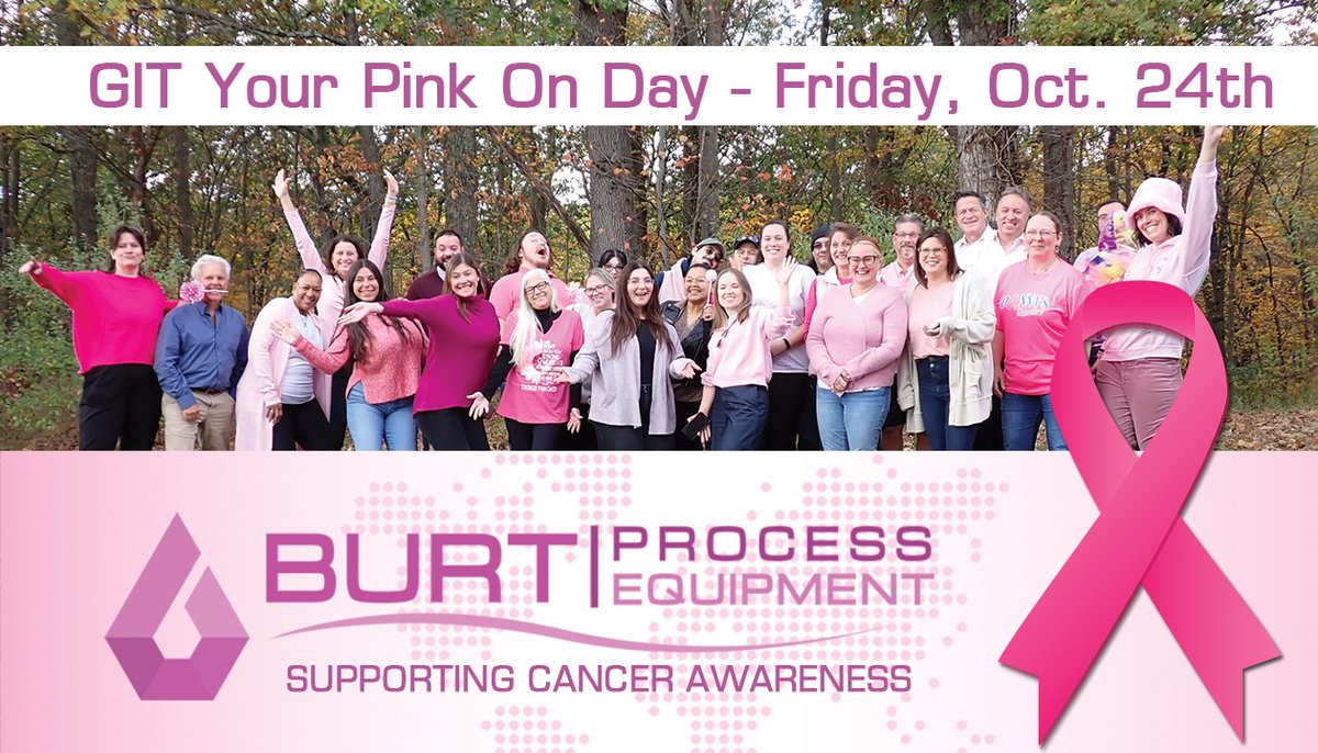burtprocess's tweet image. Burt Process Equipment Goes Pink! 🎀 Our team joined GIT Your Pink On Day to support @GetInTouch and raise awareness for breast health and early detection. 💗

Learn more  getintouchfoundation.org | Our philanthropy  burtprocess.com/about-us/phila…
#BreastCancerAwareness #GITYourPinkOn
