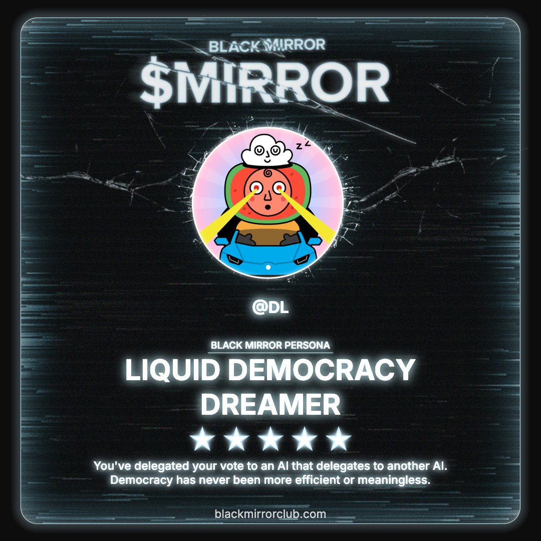 DeepCrypto66's tweet image. Scanned and processed. The algorithm judged me.
Discover your Black Mirror Persona by @blackmirror_xp and claim yours now.
loyalty.blackmirrorclub.com/loyalty