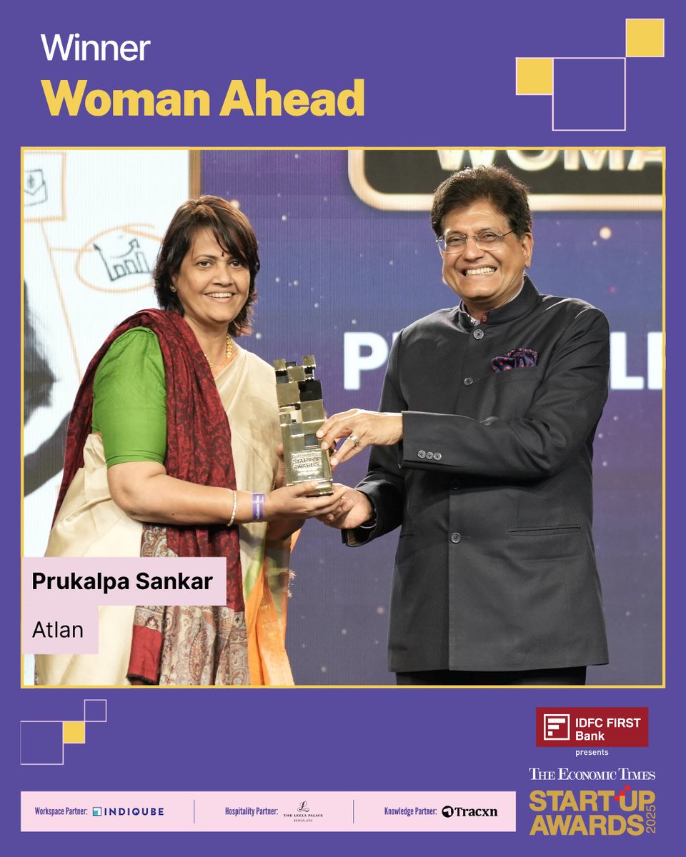 ETFrontRow's tweet image. Congratulations to @prukalpa, Cofounder &amp;amp; CEO of @AtlanHQ, on winning the title of &apos;Woman Ahead&apos; at the #ETStartupAwards.

A global SaaS leader shaping the future of data collaboration, her journey reflects clarity of vision, relentless focus, and a commitment to building…