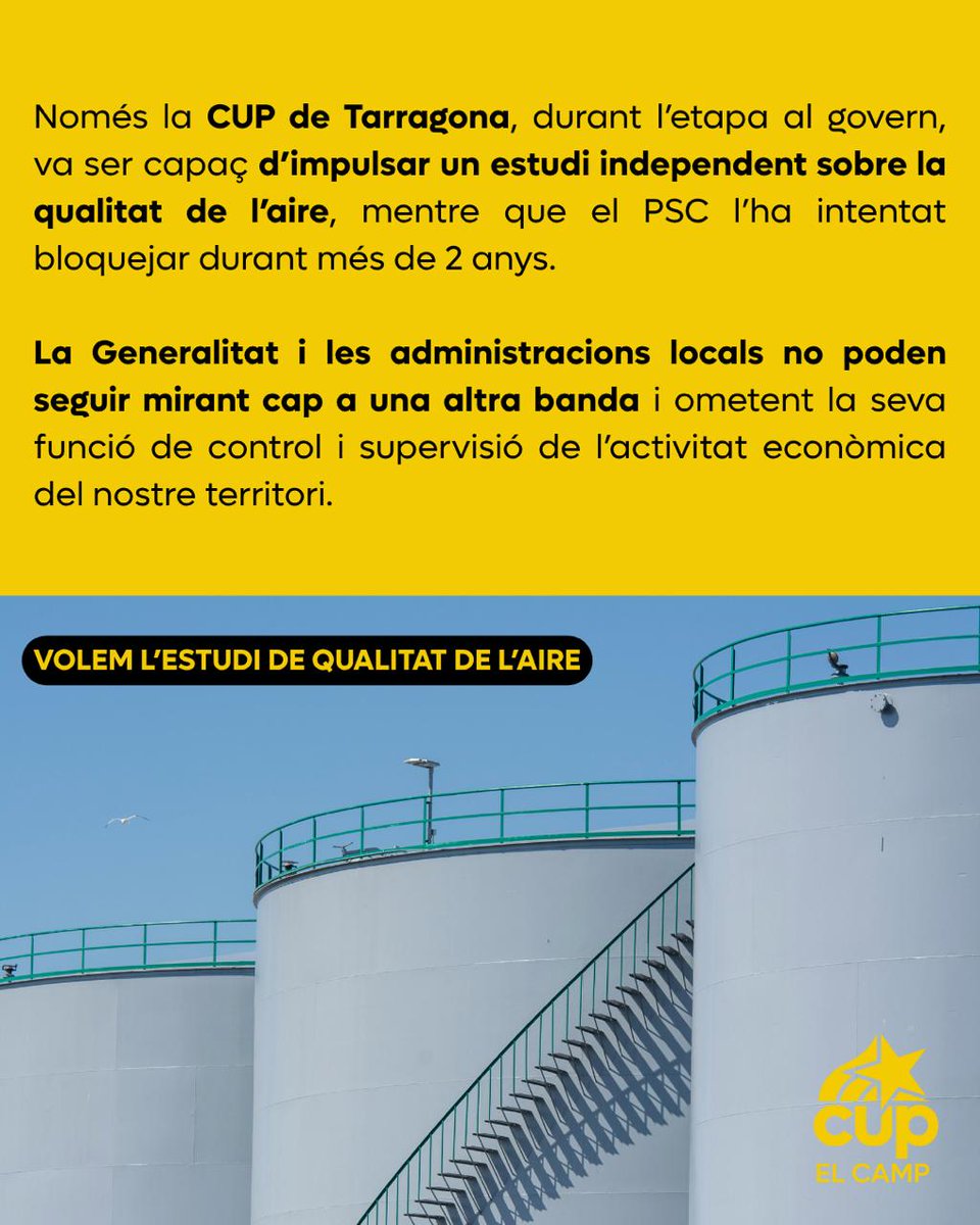 CUP_ElCamp's tweet photo. 🏭Cal acabar amb la impunitat de les empreses contaminants i perilloses: més regulació, més control i que els beneficis econòmics no passin per sobre de la vida de la població i les treballadores! https://t.co/7iMiM5Q8Uf