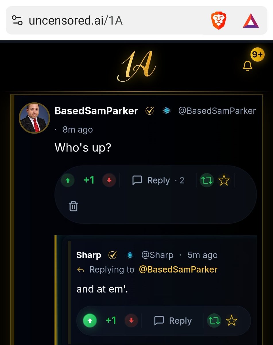 BasedSamParker's tweet image. Did you know there's an uncensored chat on Uncensored AI called 1A Forum? Go open an account and follow me: "BasedSamParker" just like here.