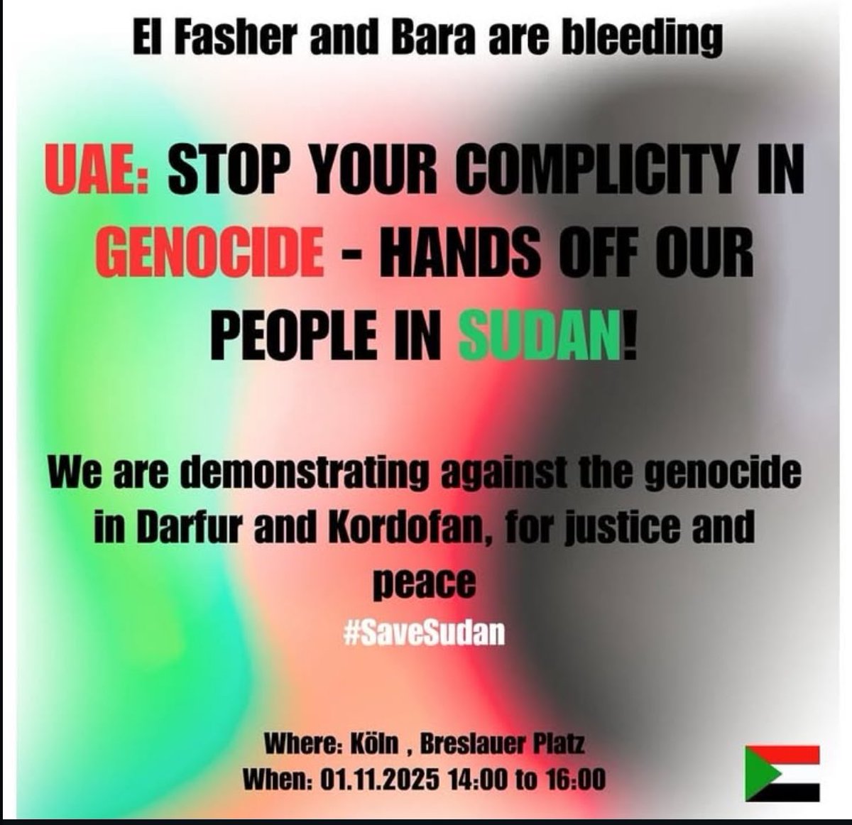 NasAlSudann's tweet photo. SUDAN PROTEST: COLOGNE (KÖLN), GERMANY ‼️01.11.25 ‼️

#KeepEyesOnSudan #Sudan #SudanProtest #Sudan_War_Updates #Sudani #DarfurGenocide #sudanese #darfur #elfasher https://t.co/jXbQ1nqvIV