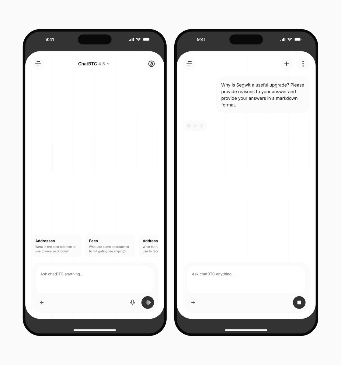 thetimileyin's tweet image. chat Interface for chatBTC✨💫

#bitcoindesign