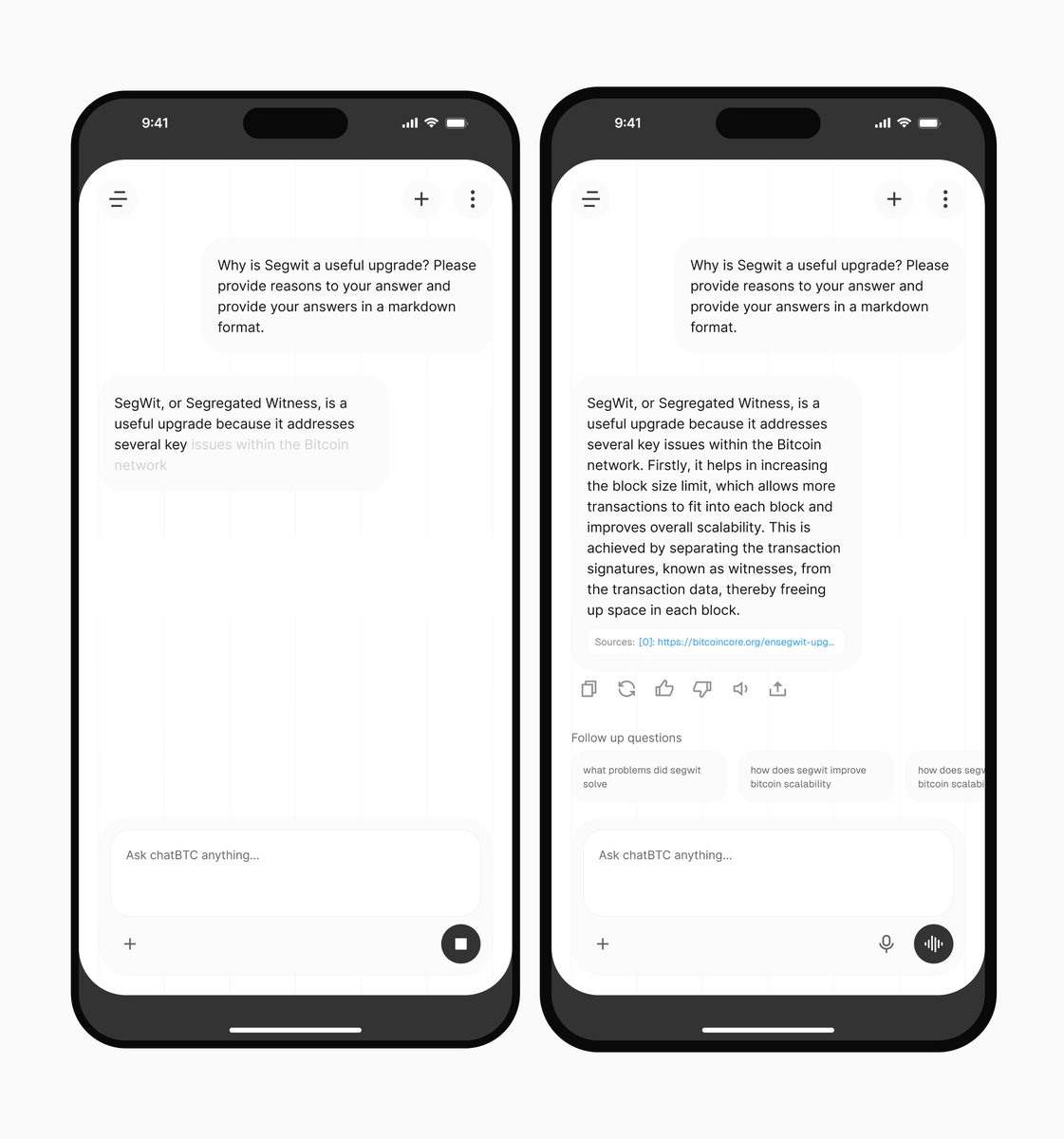 thetimileyin's tweet image. chat Interface for chatBTC✨💫

#bitcoindesign
