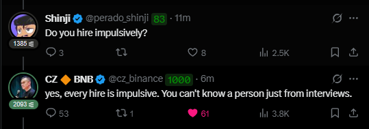 POV: Binance is Hiring 👀

I'd be more than happy to tell 
you my whole life story, <a href="/cz_binance/">CZ 🔶 BNB</a>.