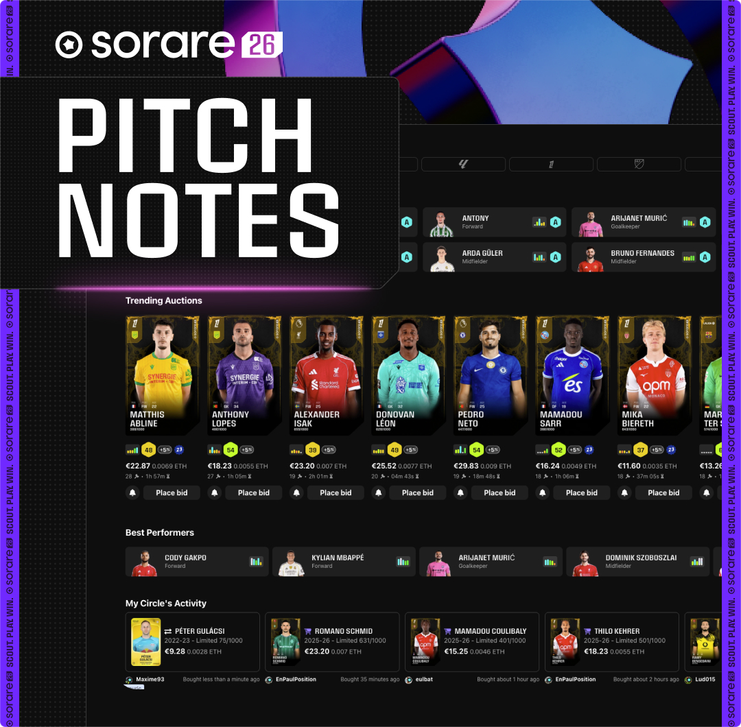 Our latest Pitch Notes is here: 

🛒 New Market Home Page
💠 Essence History
👀 Cart Lineup Buy
⚽️ Decisive Scoring Display
🔥 Friends' Streaks
🎮 Game Week Selector