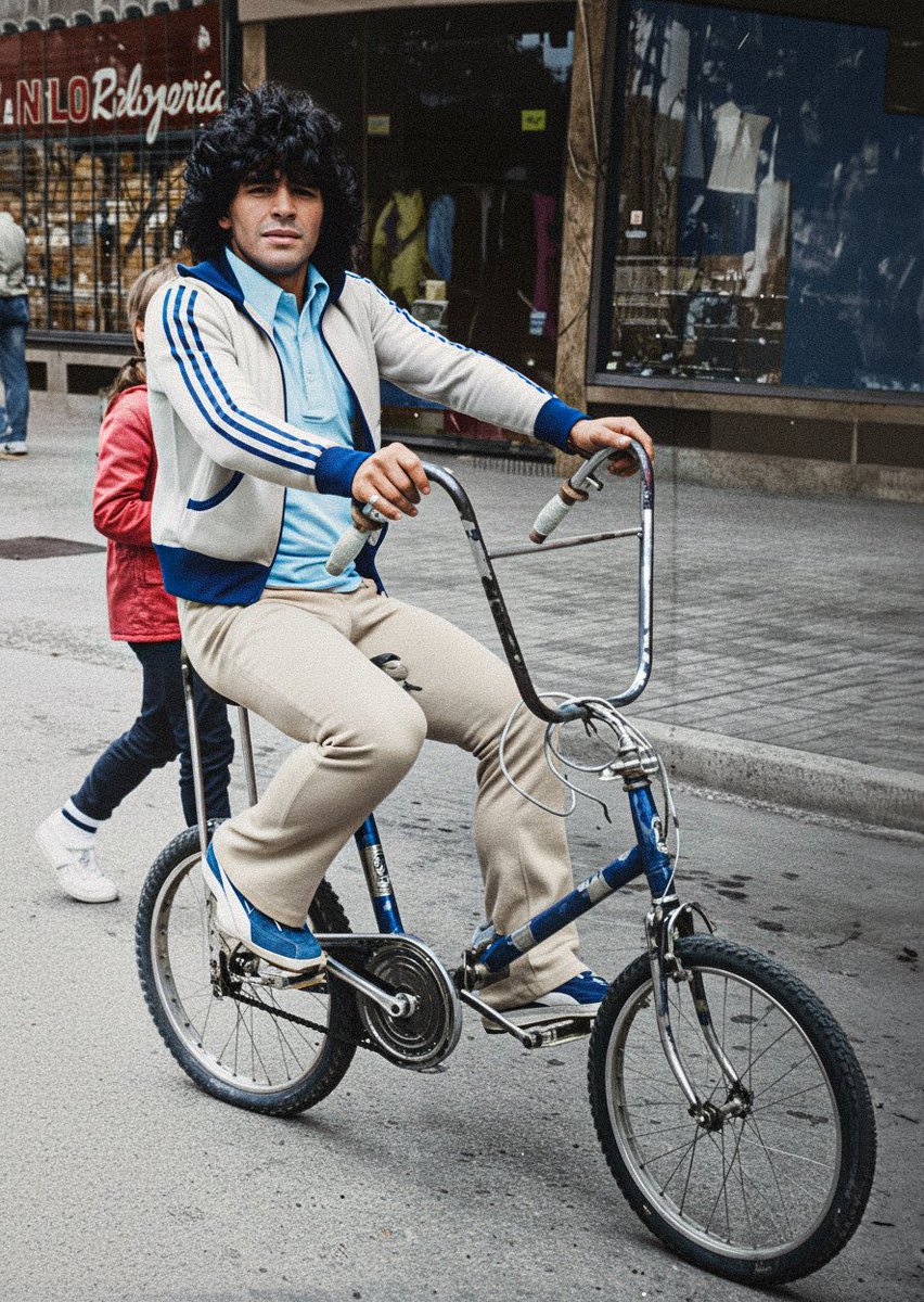 Diego op een fatbike, lang voor de hype.