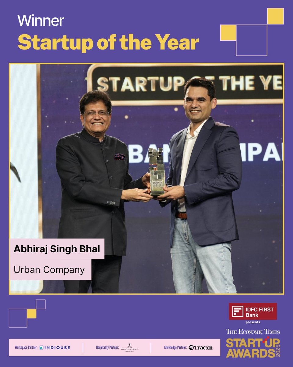 ETFrontRow's tweet image. Congratulations to @urbancompany_UC on winning &apos;Startup of the Year&apos; at the #ETStartupAwards.

This company, built on innovation and seamless execution, has reimagined home services and built one of India’s most trusted consumer brands, setting a benchmark in scale, quality, and…