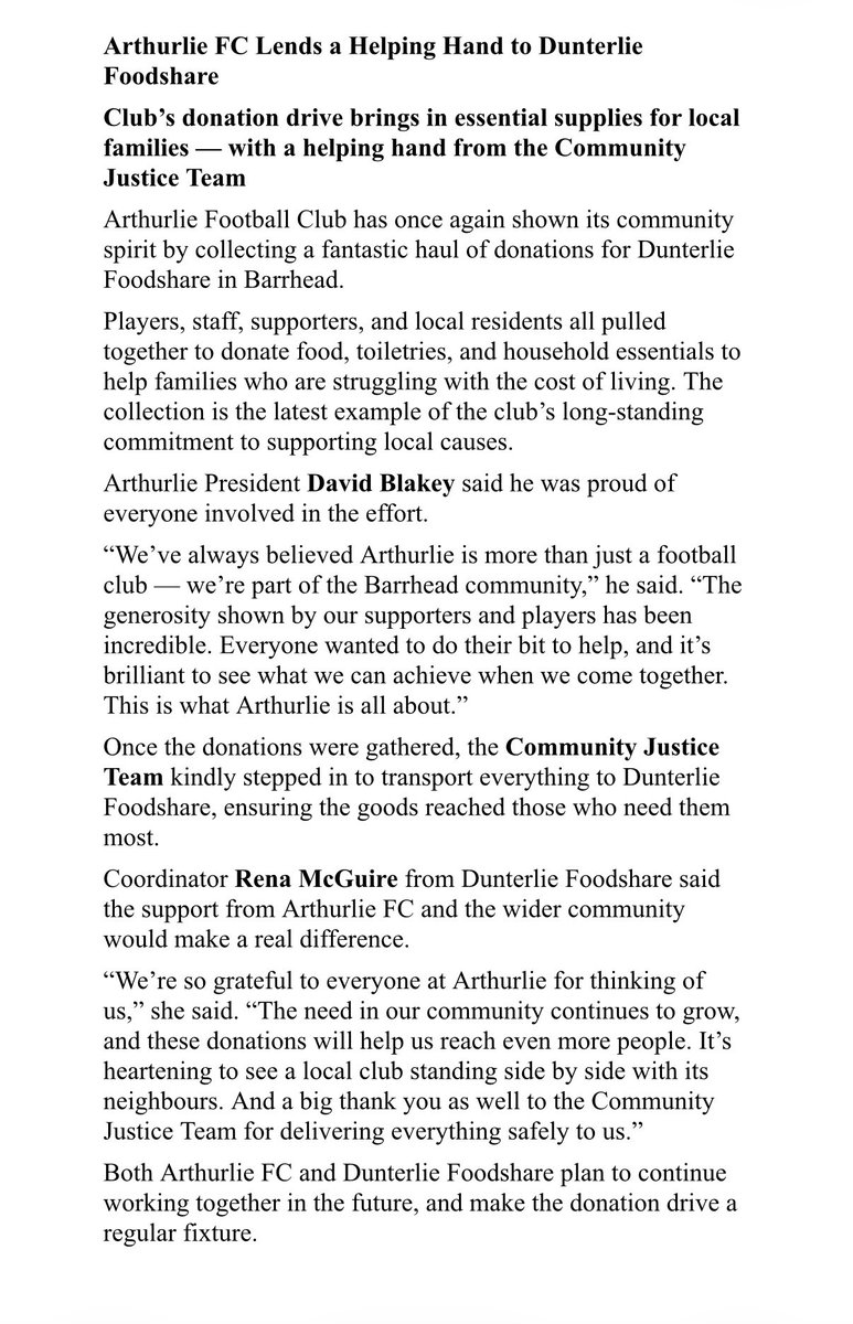 A thank you from Dunterlie Foodshare