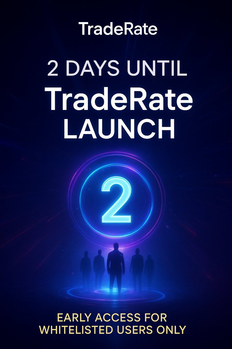 _TradeRate_'s tweet photo. 🟣 2 Days Left, The Countdown Begins!

🚀 TradeRate Early Access Launches in Just 2 Days!

Whitelisters, your moment is almost here, in 48 hours, you’ll step into the world’s first community-powered trading platform. 💎
Swipe signals, earn XP, build reputation, and unlock rewards before anyone else.

⚠️ Haven’t joined the whitelist yet?
This is your last chance before TradeRate becomes invite-only. Once it’s live, entry will only be possible through invites.

Don’t miss your early access to the future of trading. ⏳

👇 Join the whitelist now:
💬 Whitelist Group: https://t.co/vOurp2SWCG

🔥 TradeRate, The Revolution Starts in 2 Days.