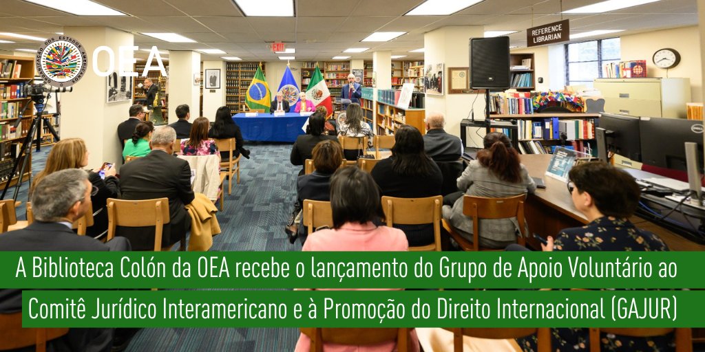 A Biblioteca Colón da OEA recebe o lançamento do Grupo de Apoio Voluntário ao Comitê Jurídico Interamericano e à Promoção do Direito Internacional (GAJUR)

📸oas.org/pt/centro_midi…

<a href="/Brasil_OEA/">Missão do Brasil na OEA</a> <a href="/MisionMexOEA/">MisionMexOEA</a> <a href="/Lauraggils/">Laura Gil</a> <a href="/JMArrighi/">Jean Michel Arrighi</a> <a href="/banos_elena/">Luz Elena Baños</a> <a href="/BenoniBelli/">Benoni Belli</a>