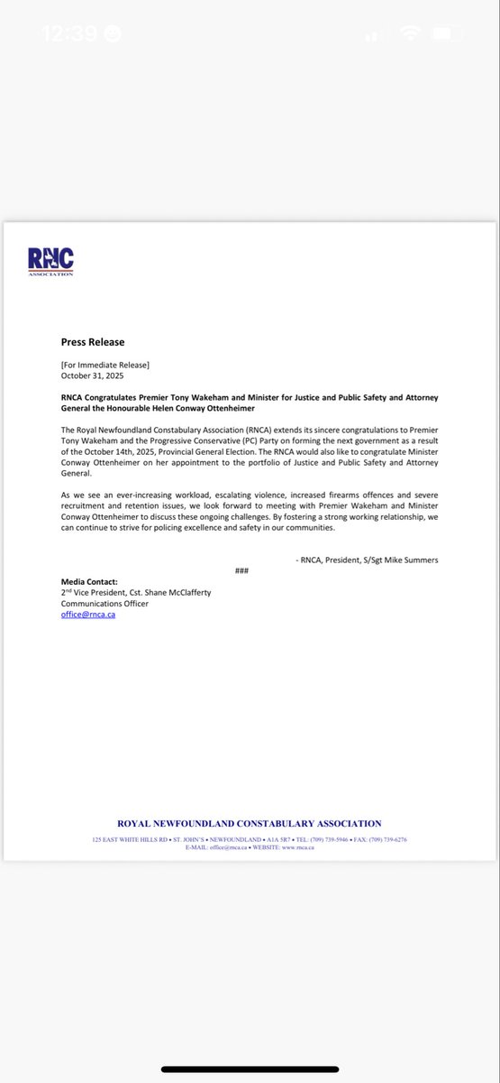 RNCA Media Release October 31st, 2025