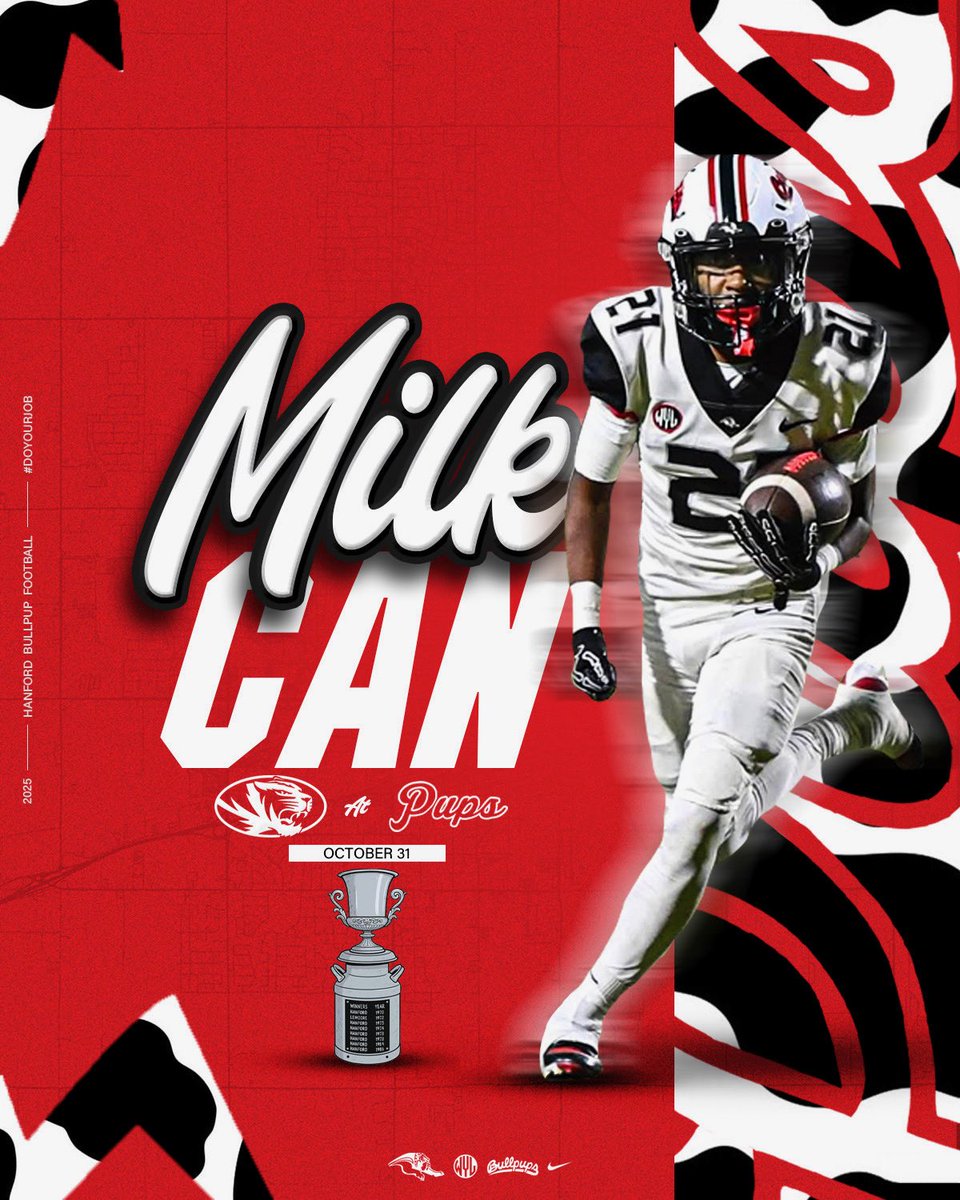 𝗜𝘁’𝘀 𝗚 𝗔 𝗠 𝗘  𝗗 𝗔 𝗬‼️

56th Annual Milk Can 🥛 🏆 

🐄🔴⚪️

🆚 Lemoore High Tigers
📍 Hanford, CA
🏟️ Neighbor Bowl
⏰ 7:00pm
📺 Friday Night Rivals on CW59

#DoYourJob🧰 | #PupSzn🐾