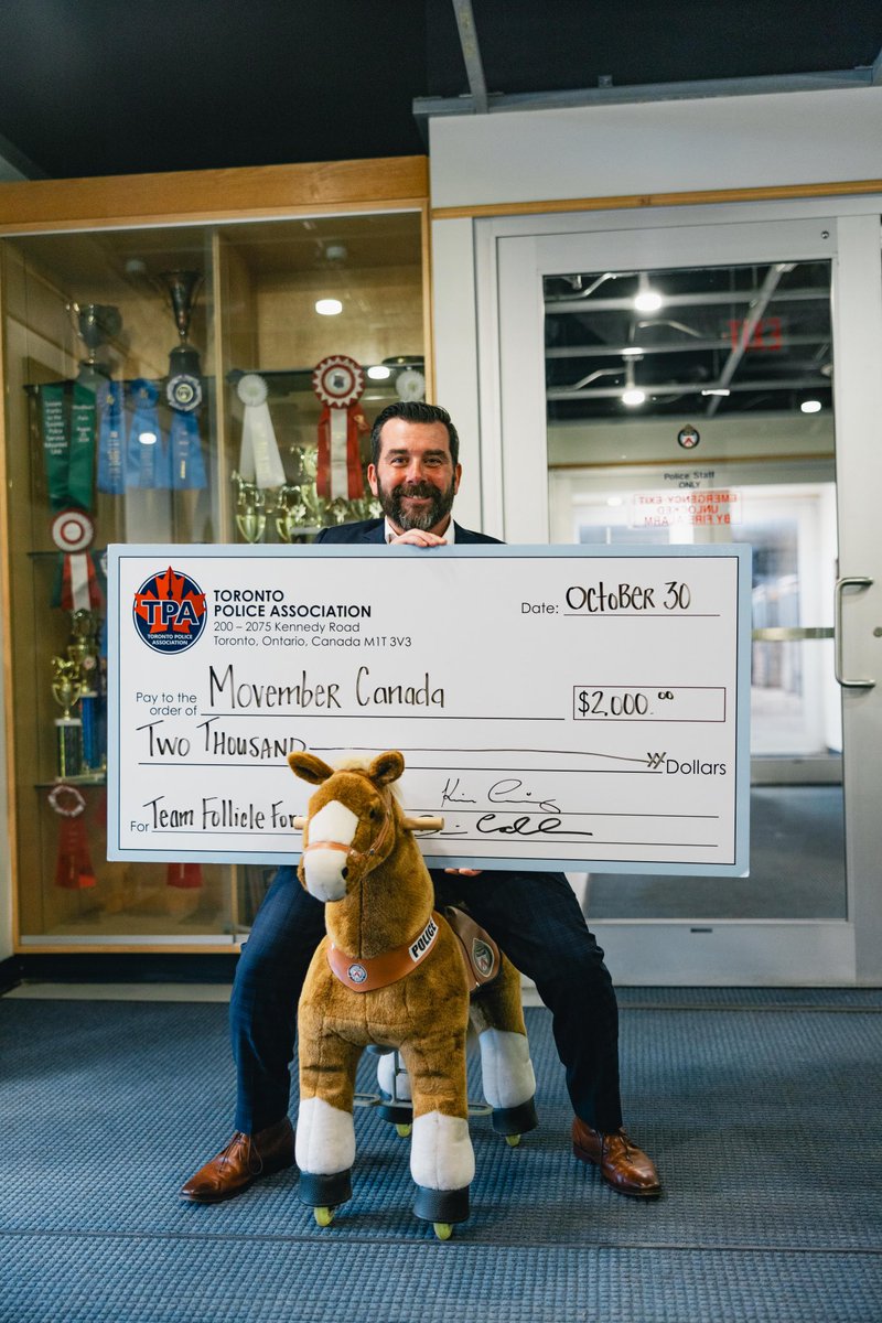 Yesterday, TPA President <a href="/TPACampbell/">Clayton Campbell</a> and Directors <a href="/corrigan4u/">Kevin Corrigan TPA</a> and <a href="/TpaGrande/">Pete Grande- Director Member Benefits-TPA</a> kicked off <a href="/MovemberCA/">Movember Canada</a> at our <a href="/TPSMounted/">Toronto Police Mounted Unit</a> Unit with a $2,000 donation for #TeamFollicleForce. It’s not too late to join this team, your local division/unit team, or start one yourself! Every dollar