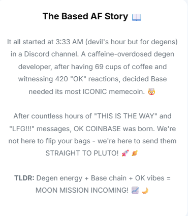 okcoinbase's tweet photo. The Based AF Story for $OK

#base #memecoin #basechain #basememecoin https://t.co/35nqMxtxSh