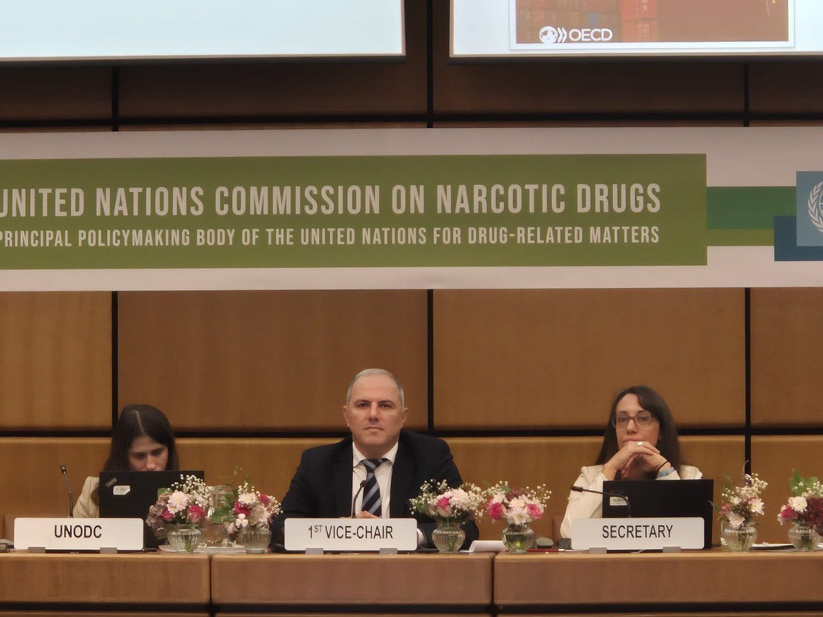 ARMEmbVienna's tweet photo. 16th meeting of Heads of National Drug Law Enforcement Agencies, Europe concludes today in Vienna. Arsen Mikayelyan, Counsellor of PM of #Armenia 🇦🇲, was elected as 1st Vice-Chair of meeting &amp; chaired its WGs which adopted 16 recommendations to counter world drug problem. #HONEUR https://t.co/SMKSsWjg2a