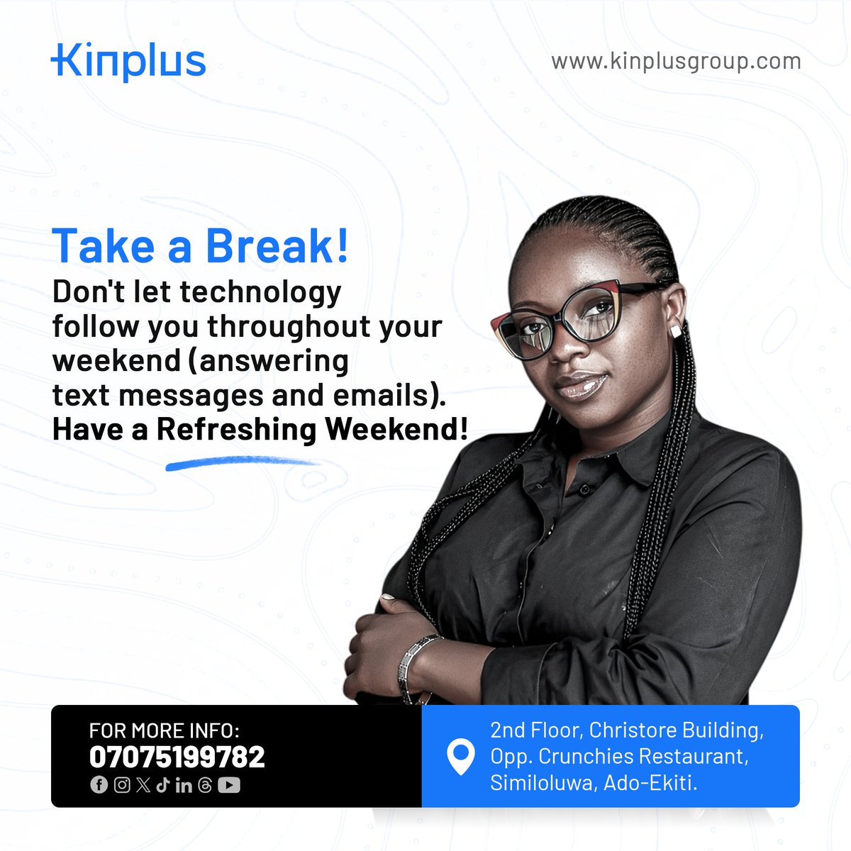 kinplustech's tweet image. Weekend Vibe Check! 
If you’re spending your weekend replying to “quick” emails you’re doing it wrong. Sip, don’t scroll. 
Take a real break from screens &amp;amp; let your mind rest.
#WeekendVibes #TechSkills #ScreenBreak #KinplusTech #DigitalSkillsNG