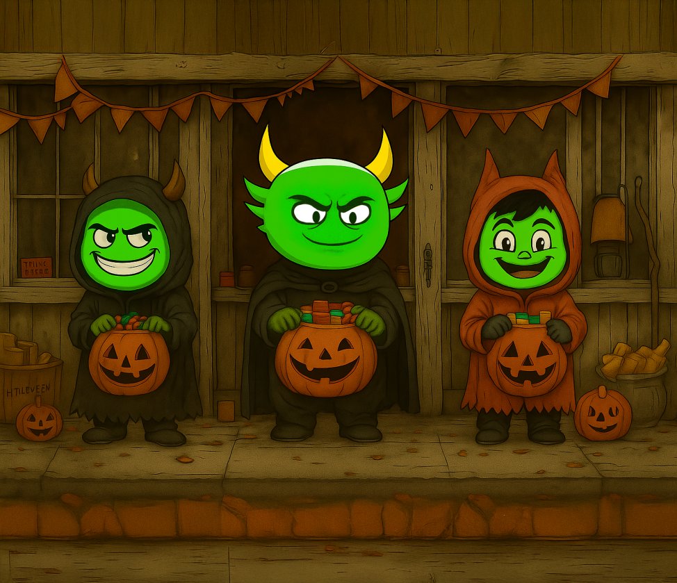 Little green LONGs gobble candy, dreaming crypto rockets to the stars! 

Hold your treats tight!  #HappyHalloween