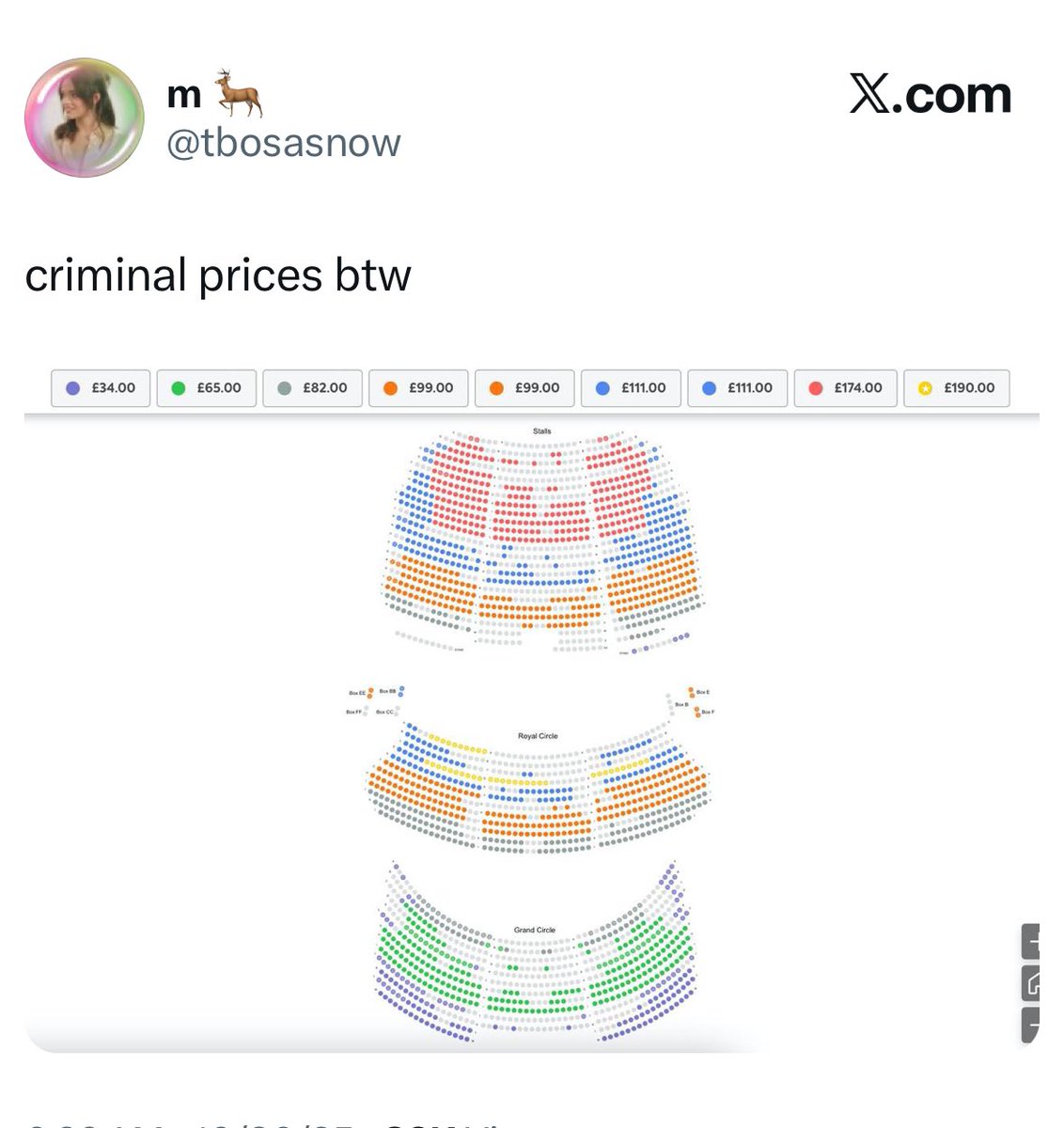 I don’t even know what this is about but calling prices criminal when the most expensive ticket is under 200….west end people would not survive broadway I fear