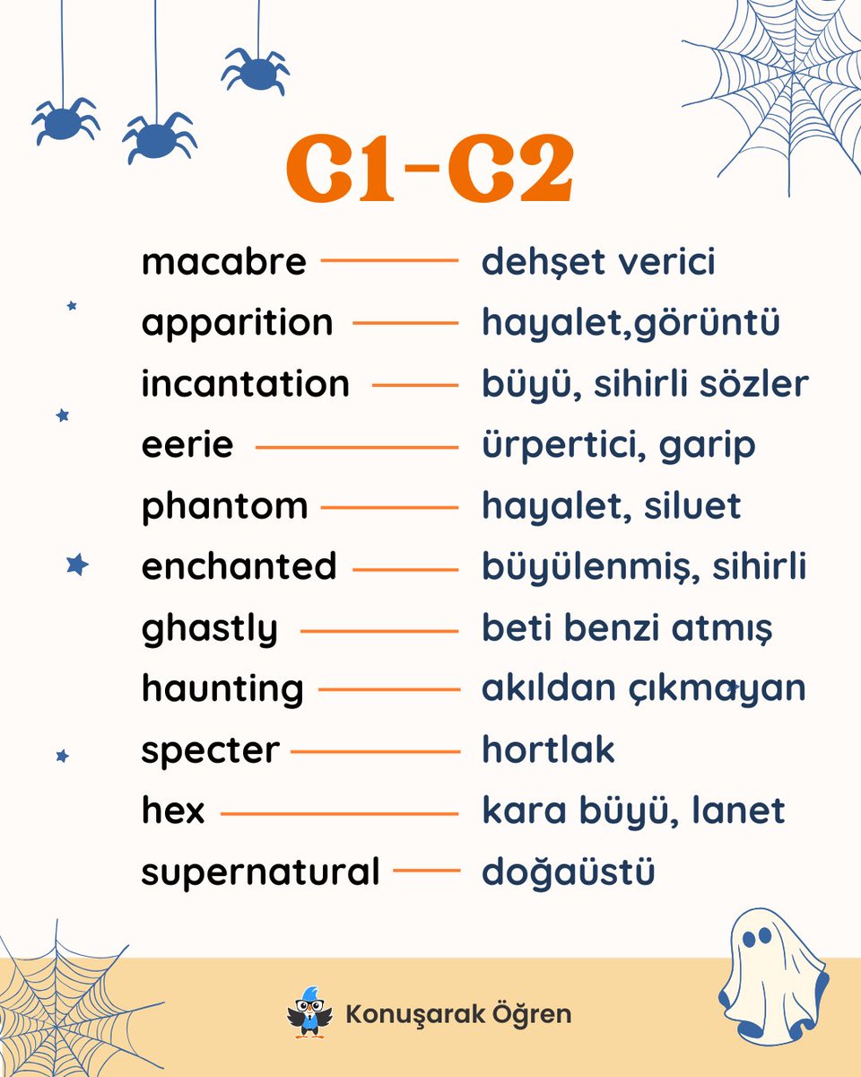 🎃 Cadılar Bayramı (Halloween) C1-C2 Seviye İngilizce Kelime bilgisi! Kaydetmeyi unutmayın! 👻