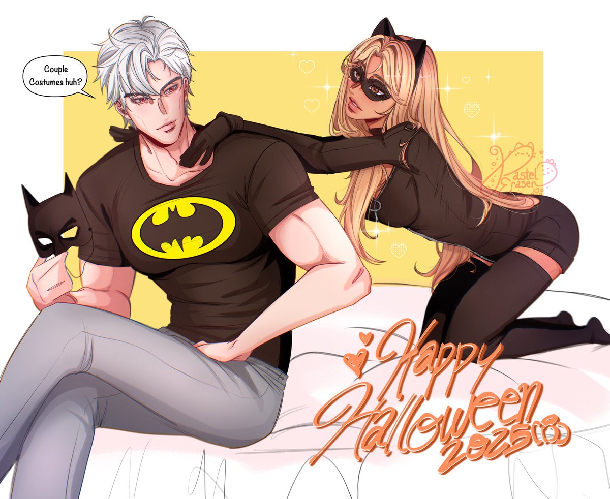 🎃 Happy Halloween!! 🎃
Batman and Catwoman (kinda...) 
#LoveandDeepspace #Sylus #mc #art