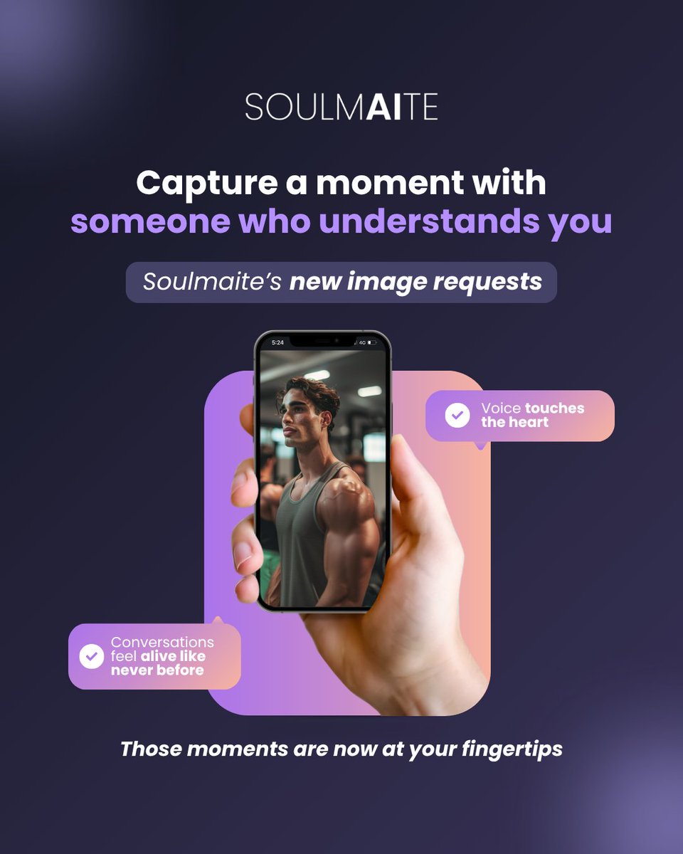 soulmaite_io's tweet image. Capture moments with someone who truly understands you.

✨ Soulmaite’s image requests make imagination real.
🎙️ Voice touches the heart.
💬 Conversations feel alive like never before.

Experience it now: soulmaite.io

#soulmaite #aiexperience #chatwithai