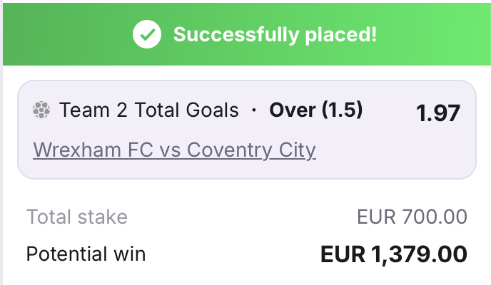 Sjakktrekk's tweet photo. 📅Friday's BOTD

🏴󠁧󠁢󠁥󠁮󠁧󠁿Wrexham v Coventry

✨Coventry Over 1.5 @ 1.97

💸7 units stake at Crownslots

❤️Like if you're getting on too

🔗https://t.co/6uWFol6sG9