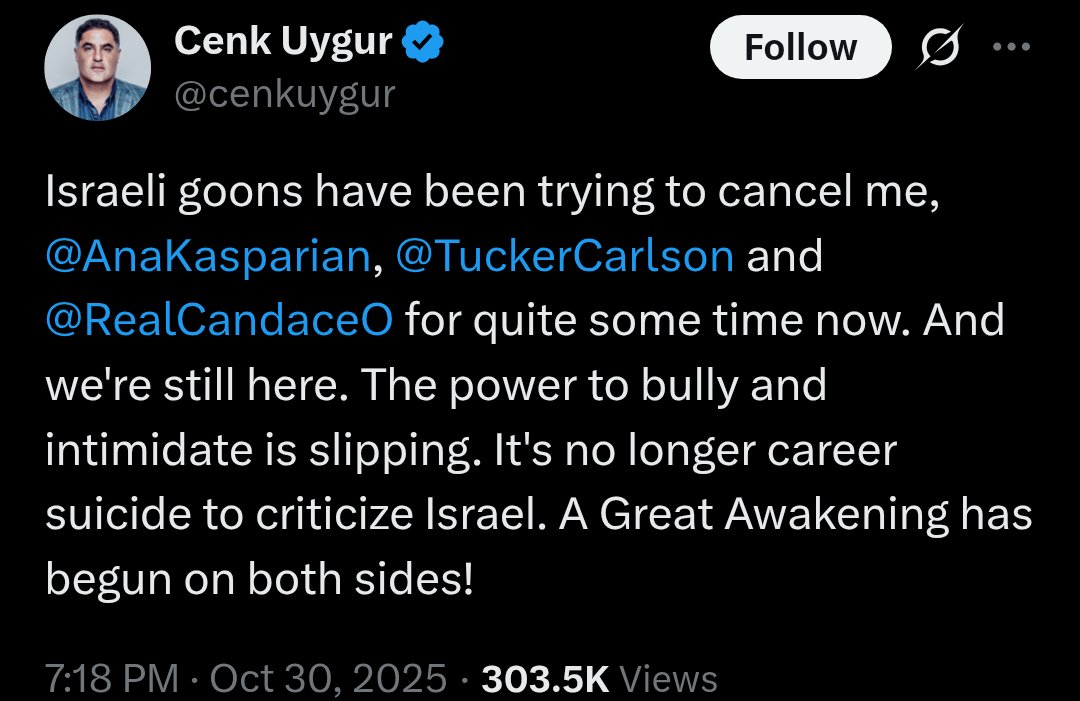 Cenk Uygur grouping himself and Ana Kasparian together with Tucker Carlson and Candace Owens is definitely a choice.