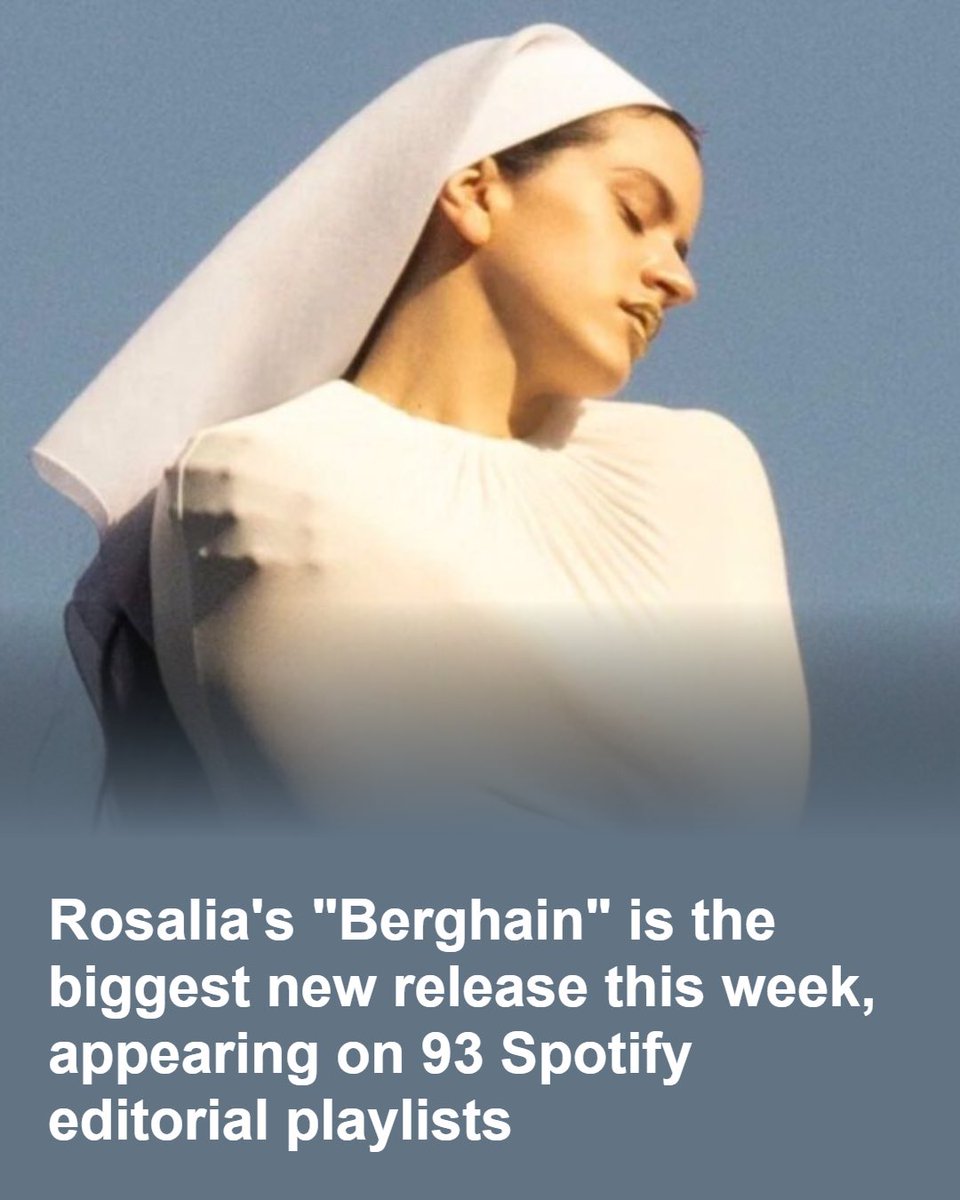 ‘Berghain’ from Rosalia, Bjork &amp; Yves Tumor is this week’s biggest release, appearing on 93 Spotify editorial playlists 🙌

#musicindustry #streaming #Spotify