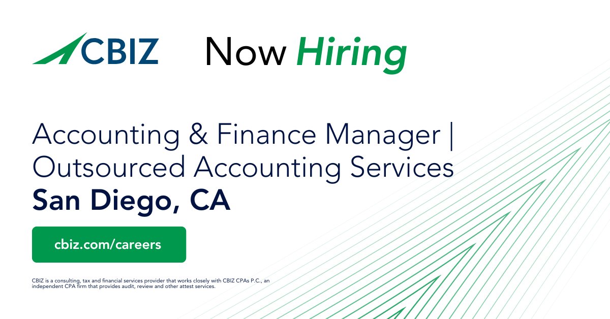 San Diego Job Alert! 📢 <a href="/cbz/">CBIZ</a> is #hiring an Accounting &amp; Finance Manager for our Outsourced Accounting Services. 

Lead client relationships, manage financial reporting, and supervise a team. Apply now! 👇
okt.to/BgzDNW

#CareerOpportunity