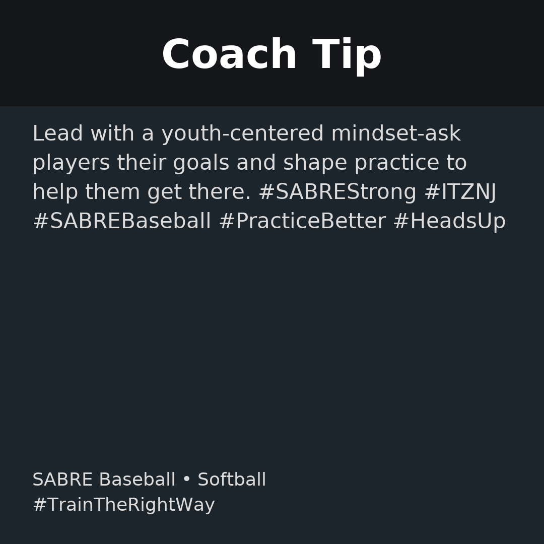 inthezonenj's tweet photo. Coach Tip: Lead with a youth-centered mindsetโask players their goals and shape practice to help them get there. #SABREStrong #ITZNJ #SABREBaseball #PracticeBetter #HeadsUp #InTheZone https://t.co/JI4iWmMqAO