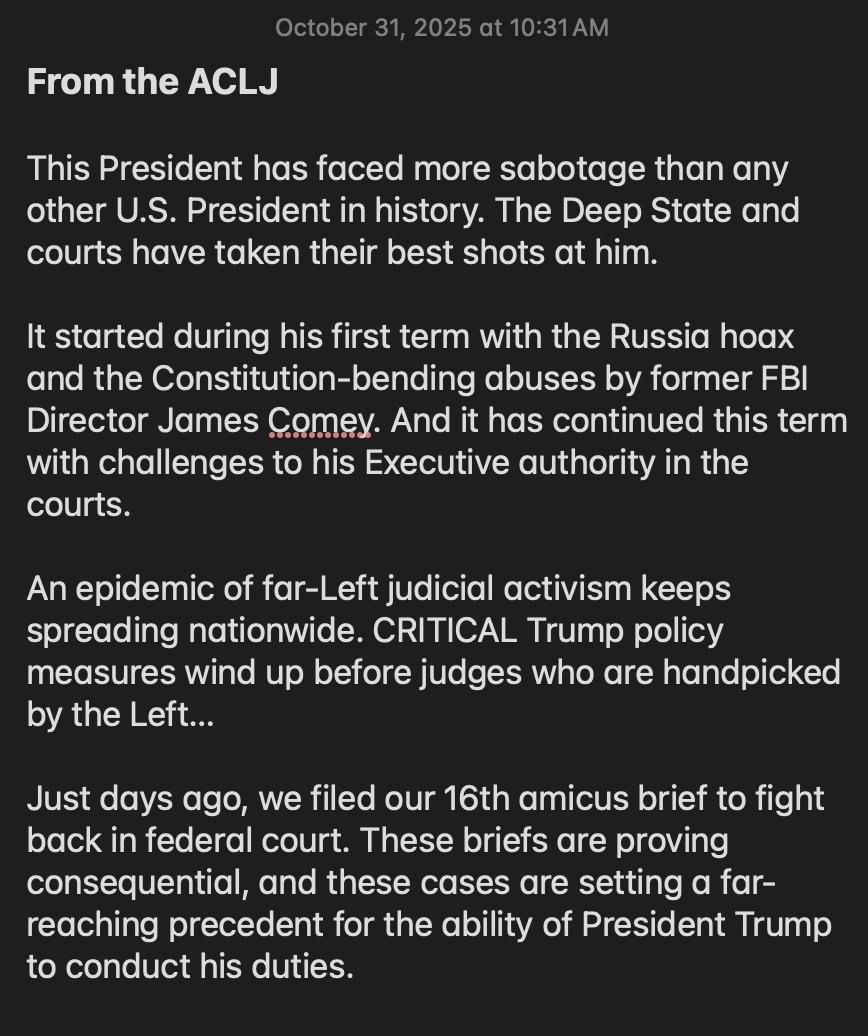 Received this morning from the American Center for Law and Justice (<a href="/ACLJ/">ACLJ</a>).