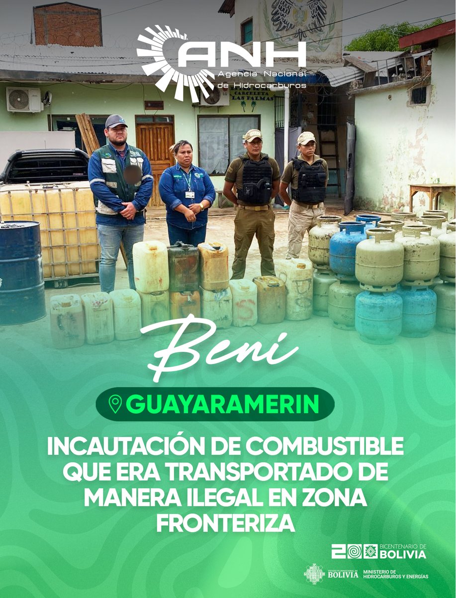 ⚠️🚫🛢En #Beni la #ANH, en un operativo conjunto realizado con la Policía boliviana y Capitanía de Puerto de las Fuerzas Armadas, a orillas del Río Mamoré, logró el comiso de Gasolina Especial y Diésel Oíl que pretendía ser transportado de manera ilegal al vecino país del Brasil.