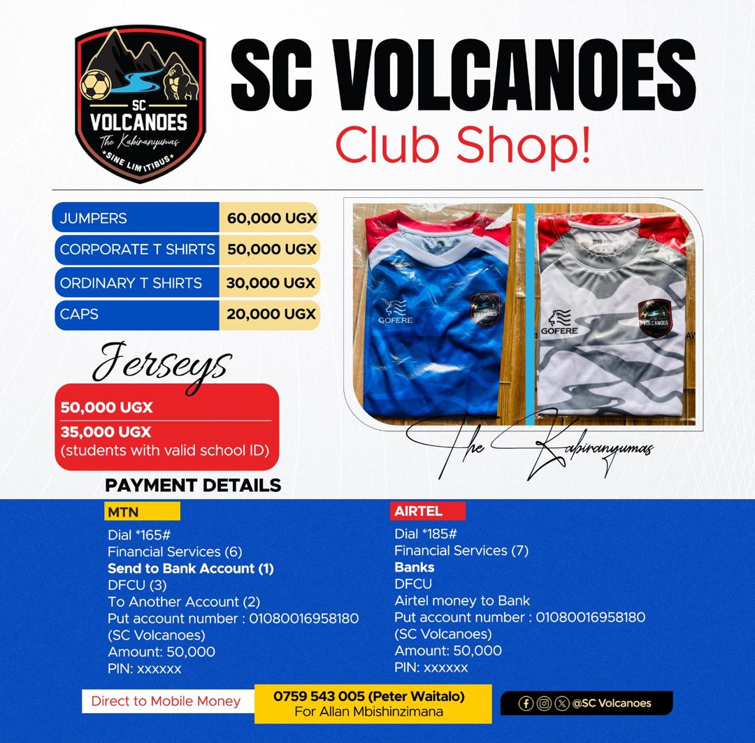 Follow the details below to Purchase you Sc Volcanoes fans' jersey.
#ScVolcanoes #TheKabiranyumas #COYV