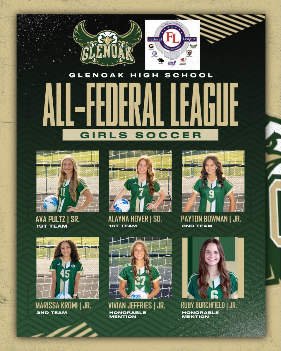 GlenOakAthletic's tweet image. 🎉⚽️ Congratulations to our GlenOak Girls Soccer athletes on earning All-Federal League honors!